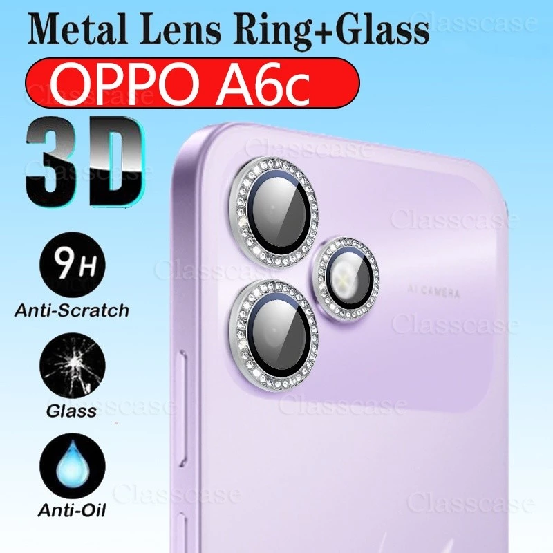[คลังสินค้าพร้อม]เลนส์กล้องโลหะสําหรับOPPO A6c A6 c OPPOA6c 4G 5G 2026 9H HDอลูมิเนียมโลหะผสมGlitter Diamondกล้องเลนส์ป้องกันฟิล์ม