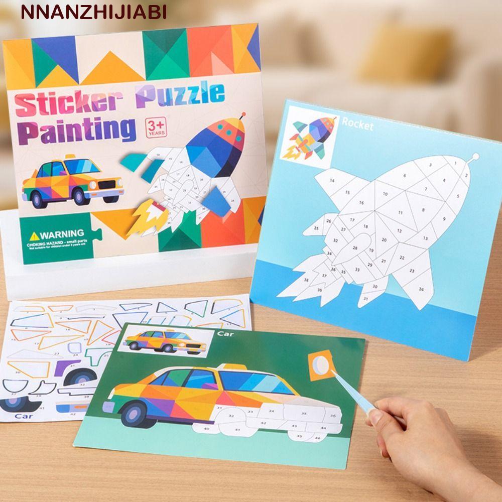 NANZHIJIABI 3Dเรขาคณิตสติกเกอร์หนังสือ,Montessori Handmade DIYวางวัสดุชุด,เกมการฝึกอบรมกระดาษการ์ตูนสัตว์น่ารักสติกเกอร์หนังสือเด็ก