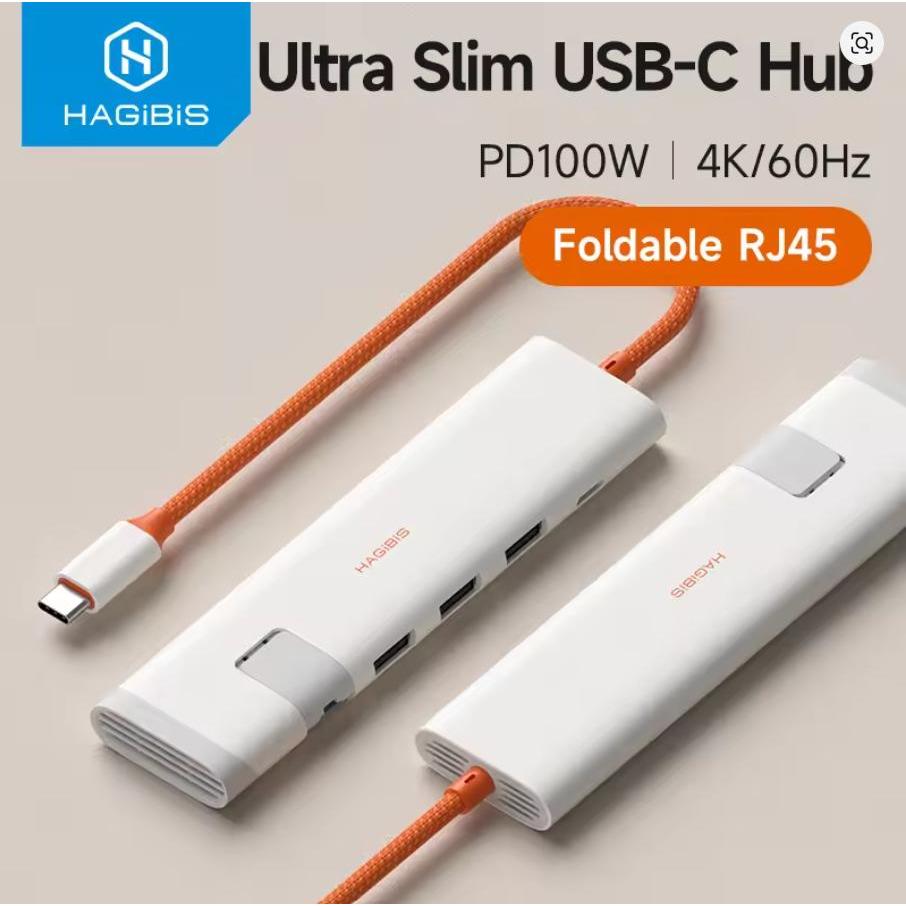 HAGIBIS USB C HUB MULTIPORT USB C SPLITTER 4K HDMI RJ45 HEAT DISSIPATION DOCKING STATION สําหรับ Mac