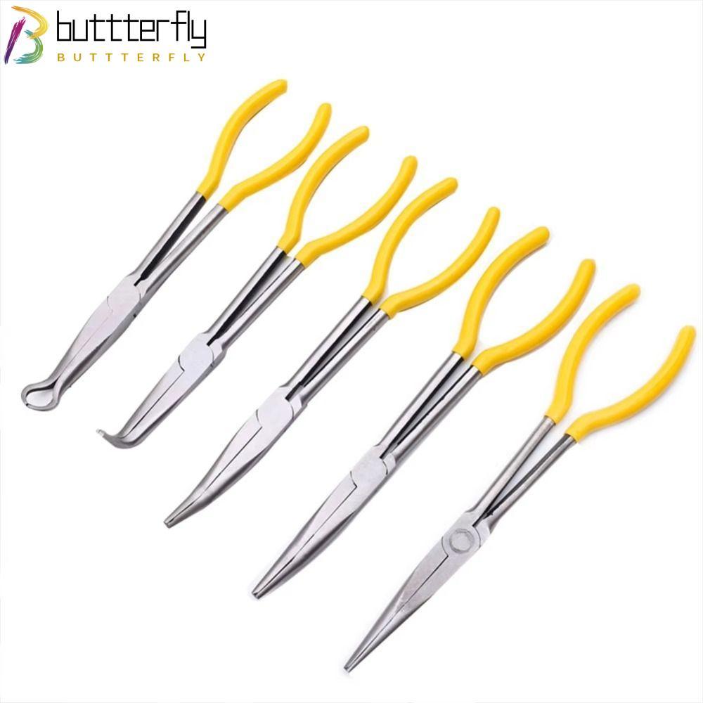 BUTTTERFLY Spanner คลิป, อุปกรณ์ช่าง DIY คีมจมูกยาวพิเศษ, ปลายงอตรงทนทานเครื่องมือรถยนต์คีมถอดลวด