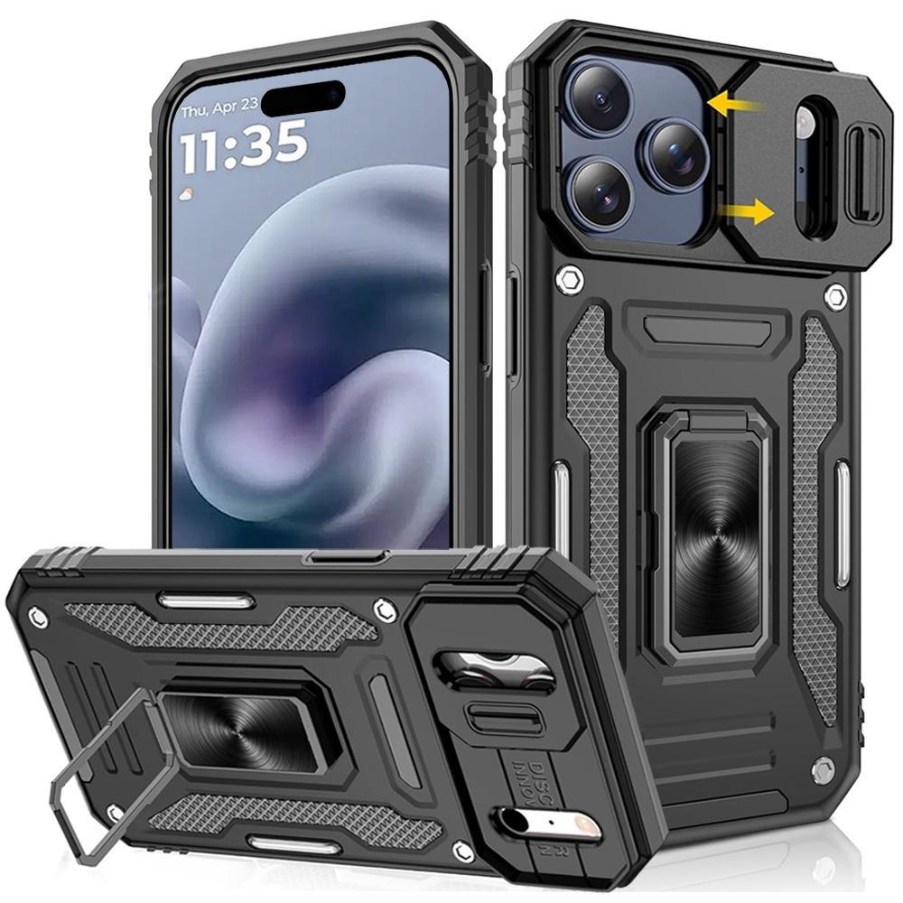 กันกระแทกหนักเคสโทรศัพท์พร้อมขาตั้งโลหะเหมาะสําหรับ iPhone 17 Pro Max 16 Pro Max 15 Pro Max เลนส์ป้อ