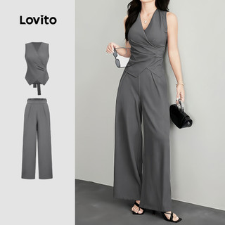 Lovito Elegant Calças Cinza de Primavera/verão com Pregas para O Dia a dia L183ED1069