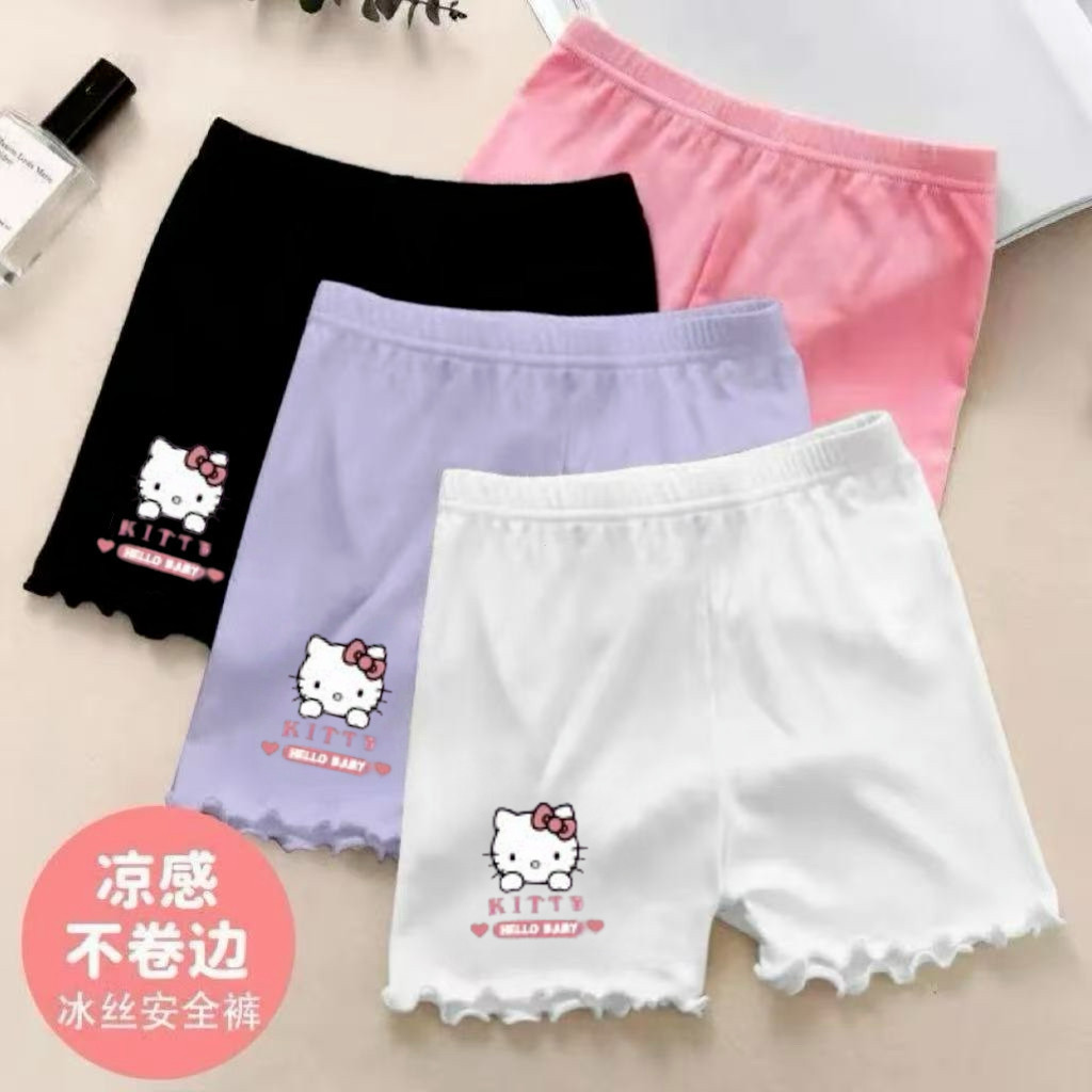 4 แพ็ค Hello Kitty หญิงกางเกงนิรภัย Cool Feeling Non-Curling เลกกิ้งเด็ก Baby Anti-Exposure ชุดชั้นใน