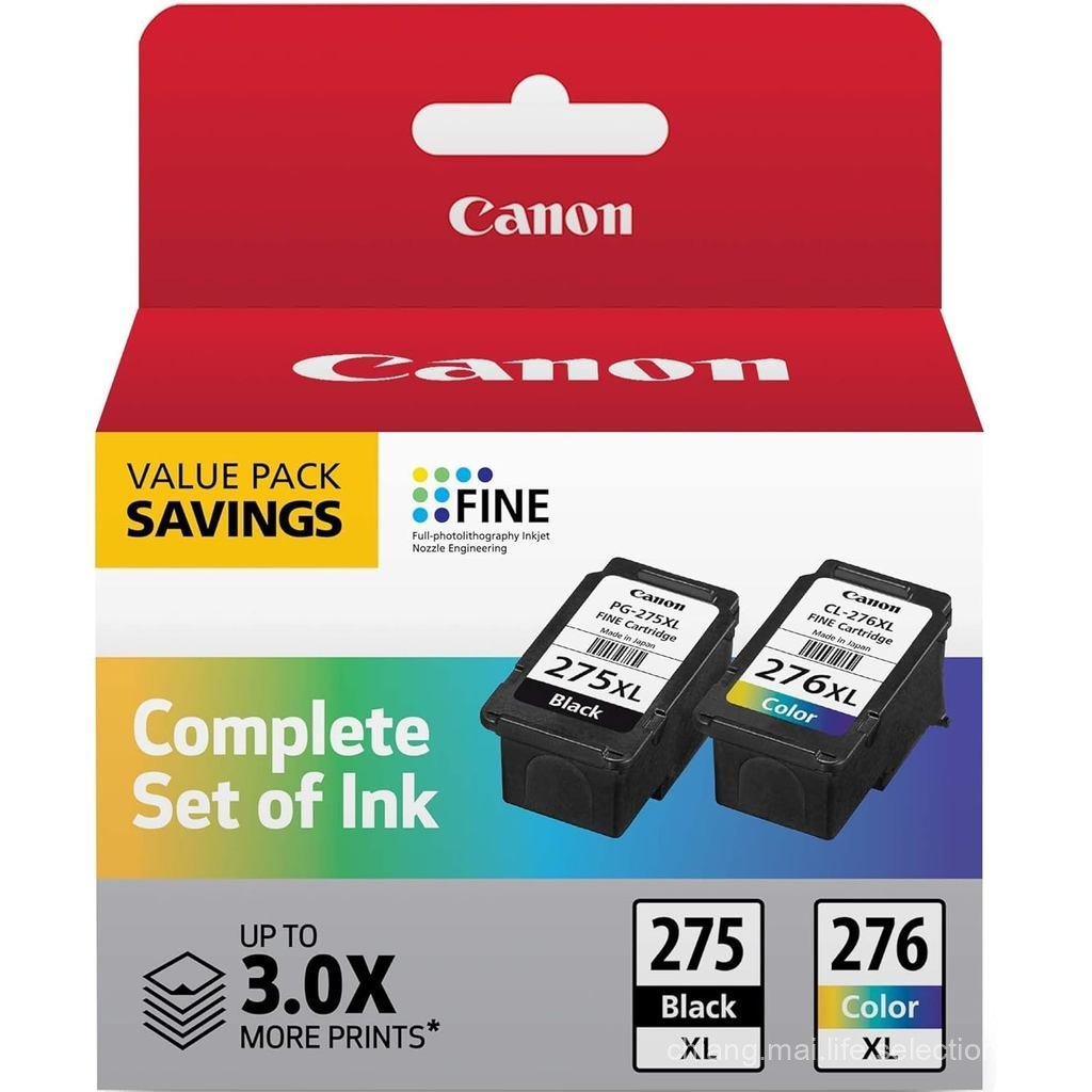 Canon PG-275 XL / CL-276 XL แพ็คค่าหมึกแท้ (2 ตลับ) ใช้ได้กับ TS3520/3522/4722/3720/3722, TR4720