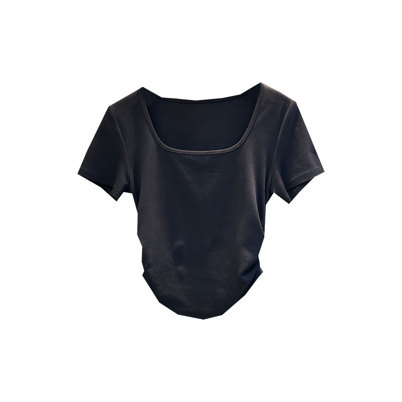 เสื้อยืดแขนสั้นผู้หญิงสีทึบ แบรนด์ Odell 92% กoton 8% spandex 210g คอต้นกลม