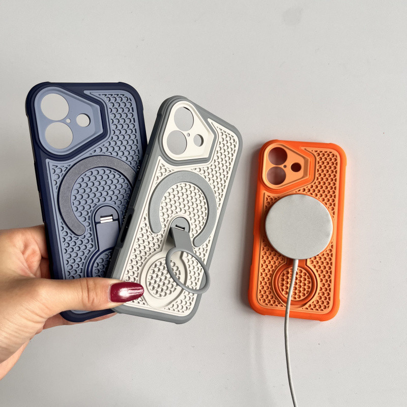 คูลลิ่งรังผึ้ง 360° ขาตั้งแหวนเคสโทรศัพท์แม่เหล็กสําหรับiPhone 17 16 15 14 13 12 11 Pro Max Plus Airปลอกกระจายความร้อนฝาครอบป้องกันแม่เหล็ก