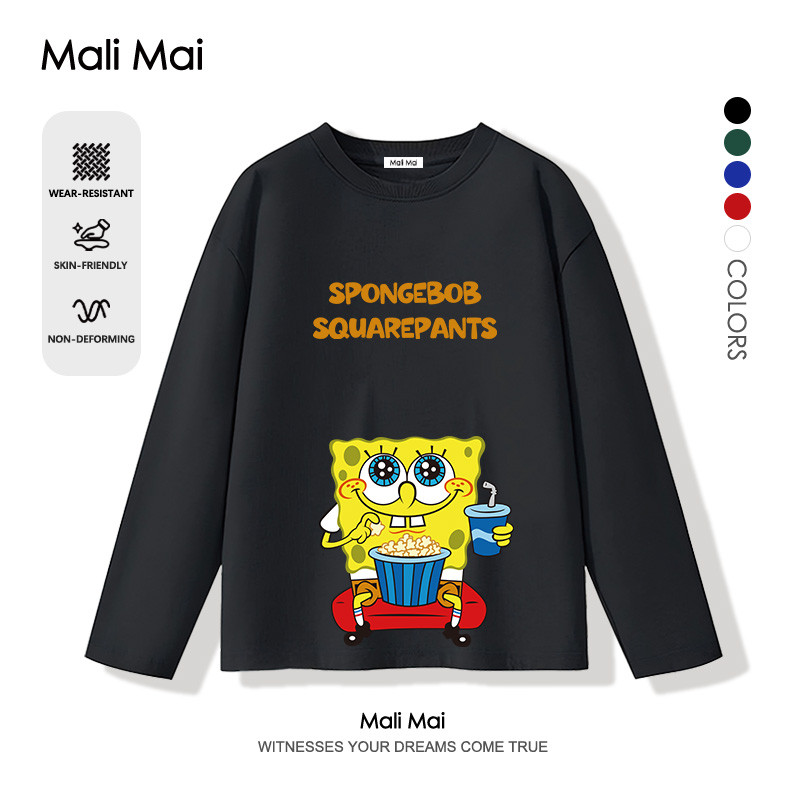ลำลองสบายๆ เสื้อแขนยาวเด็ก SpongeBob SquarePants ลายการ์ตูน ไซส์100-150 【จัดส่งจากประเทศไทย】