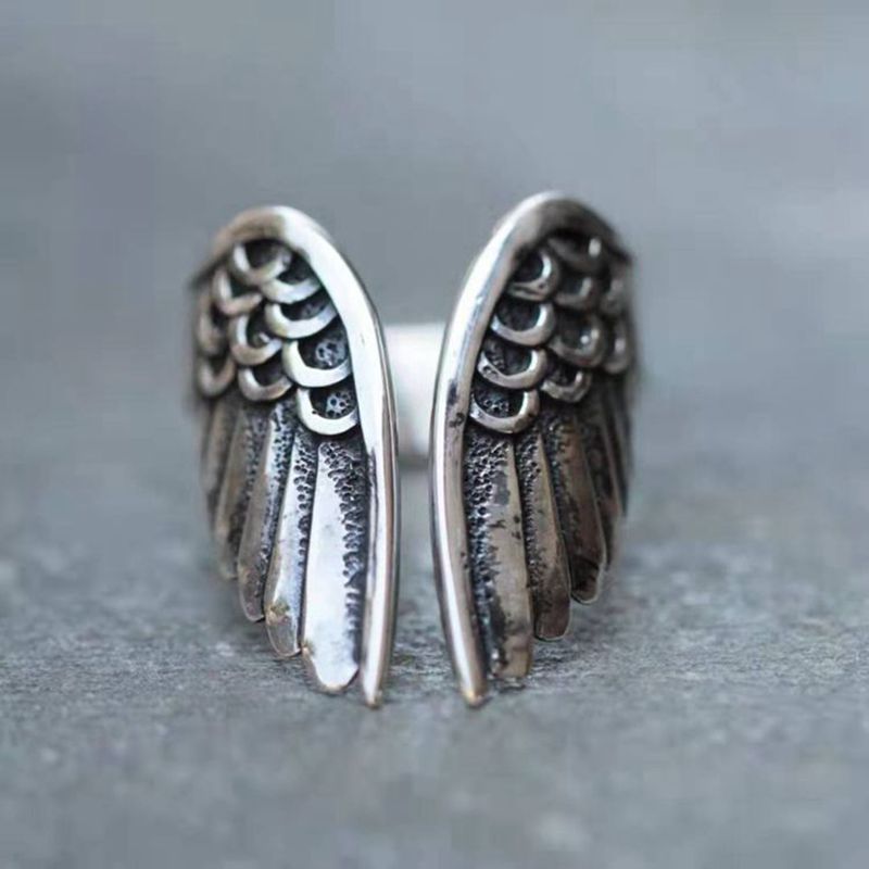 Style Angel Wings Ring Retro Thai Silver Black Angel Wings Open Ring 26.4.12