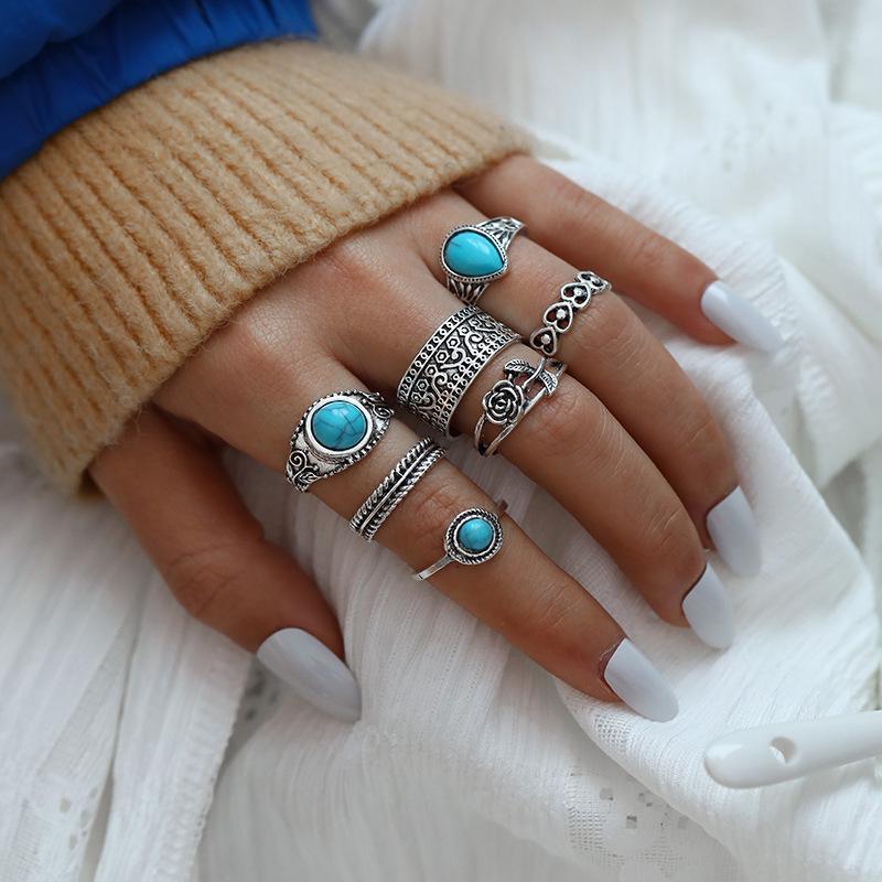 Stone s Totem5ya Fashionable green women's ring, hot-selling Western-style jewelry, Bohemian set, po