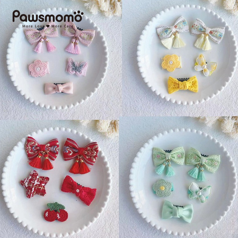 5 ชิ้น/แพ็คสุนัขพู่ Hairpin คลิปสําหรับสุนัขขนาดเล็กผม Bows Handmade Yorkie เครื่องประดับผม