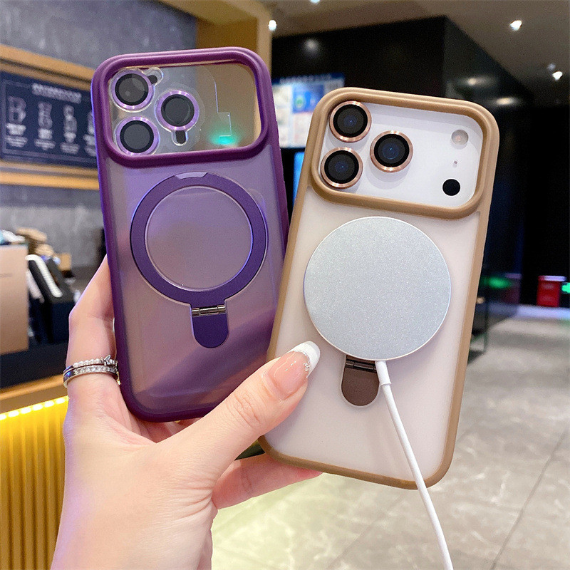 เหมาะสําหรับ iPhone17promax Magnetic Support Point Holder เคสโทรศัพท์ Apple 15 เลนส์ฟิล์มกันกระแทกป้
