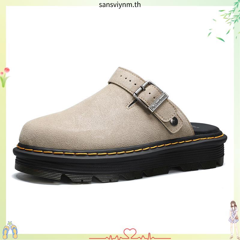 Dr.Martens Men Birkensotck Suede Sandals Martin รองเท้าแตะหนังแท้ยาง Soled รองเท้า HEM2