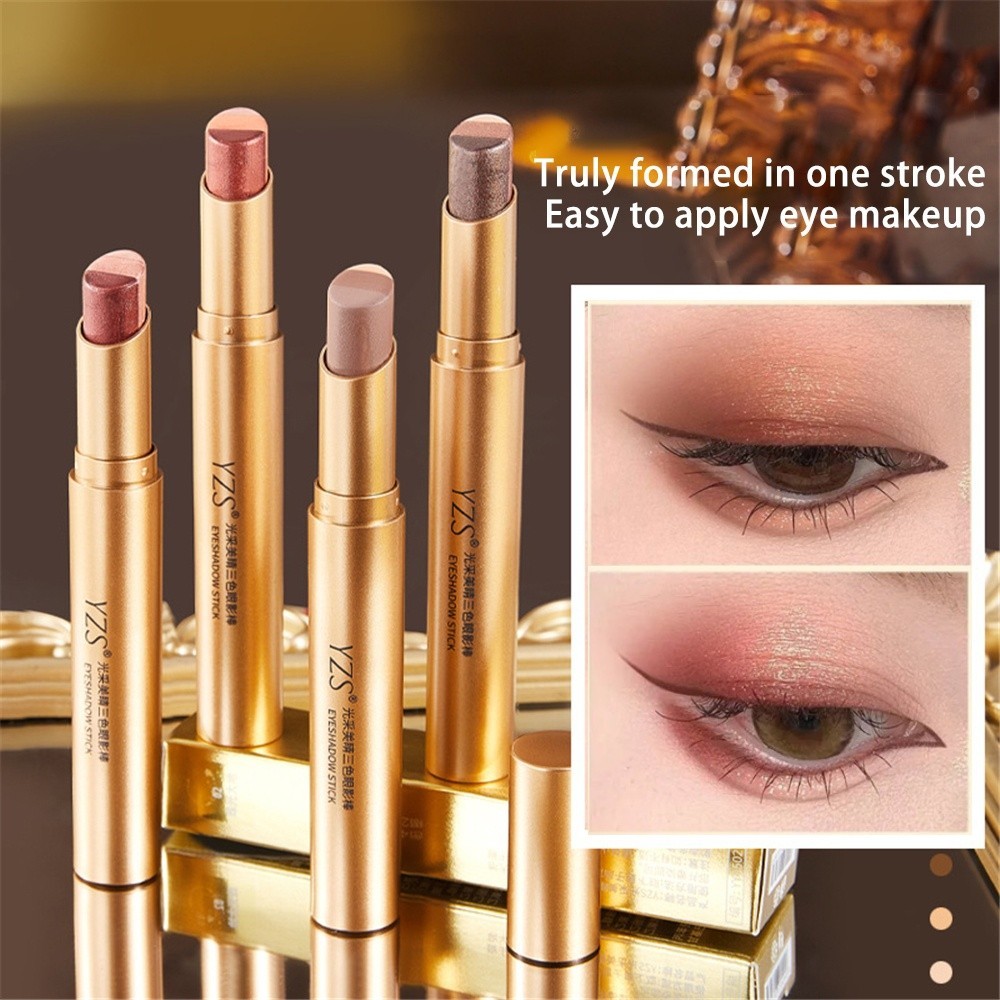 Yzs อายแชโดว์สามสี Stick Pearlescent Fine Flash Volume Eyeshadow Stick Brightening Matte Earth Color