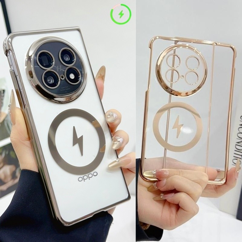 Magnetic Electroplated Clear Cover Case สําหรับ OPPO Find N6 N5 N3 6D เลเซอร์แกะสลักฝาครอบกันกระแทก