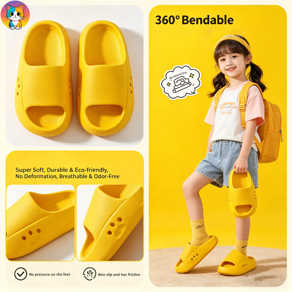 [จัดส่งฟรี] รองเท้าแตะคลาวด์สำหรับเด็กอายุ 3-12 ปี กันลื่น พื้นนุ่ม 4 สี สำหรับทั้งเด็กชายและเด็กหญิง