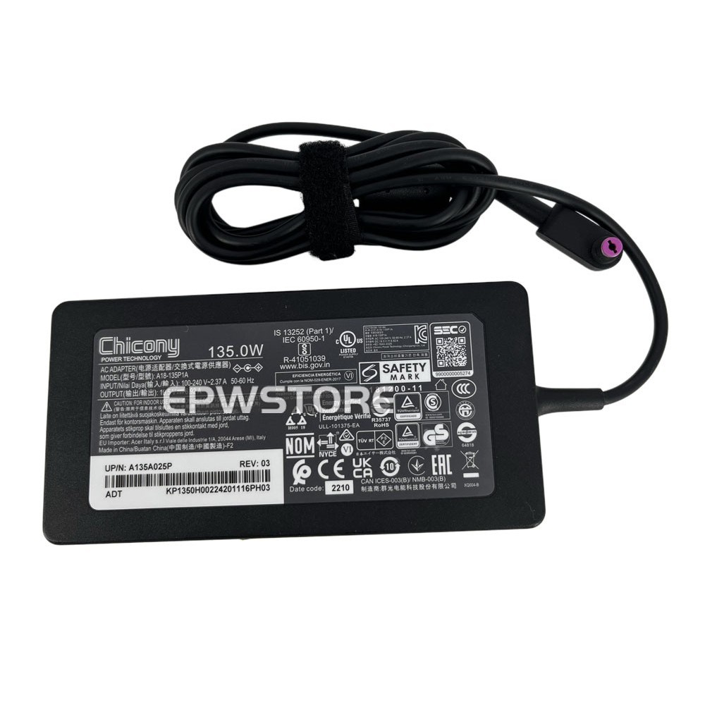 Chicony 19.5V 6.92A 135W AC Adapter Charger A18-135P1A ACER Nitro V15 ANV15-51