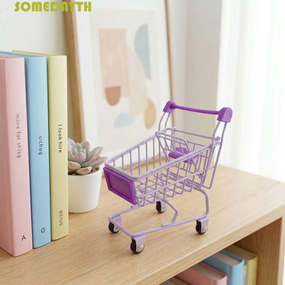 SOMEDAY Mini Storage Basket, Metal Hollow Shopping Cart Storage, Portable Model Grocery Cart Jewelry