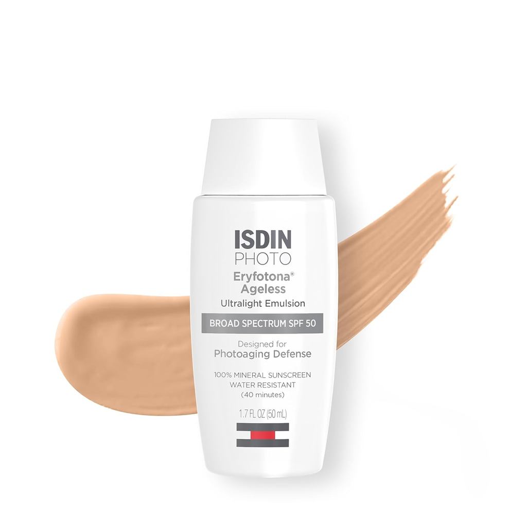 ISDIN Red Lotus Color Old Color Mineral Sunscreen SPF 50, Zinc Oxide Anti-Aging Facial Sunscreen, DN