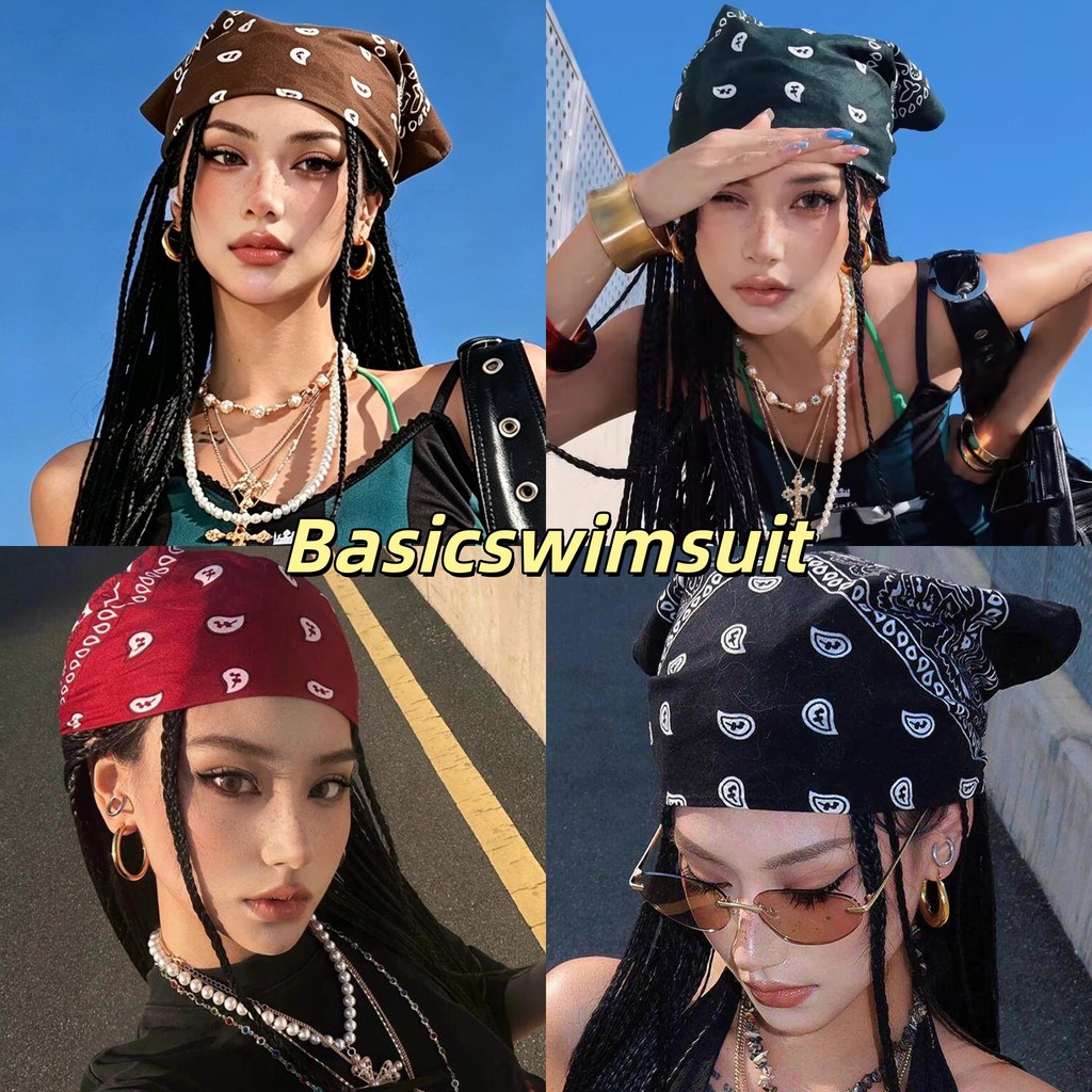 🧡Basic swimsuit💛 55*55CM ผ้าพันผมขอบกว้าง ผ้าโพกหัววินเทจ ฮิปฮอป สไตล์ ลายดอกไม้ ส่งไว