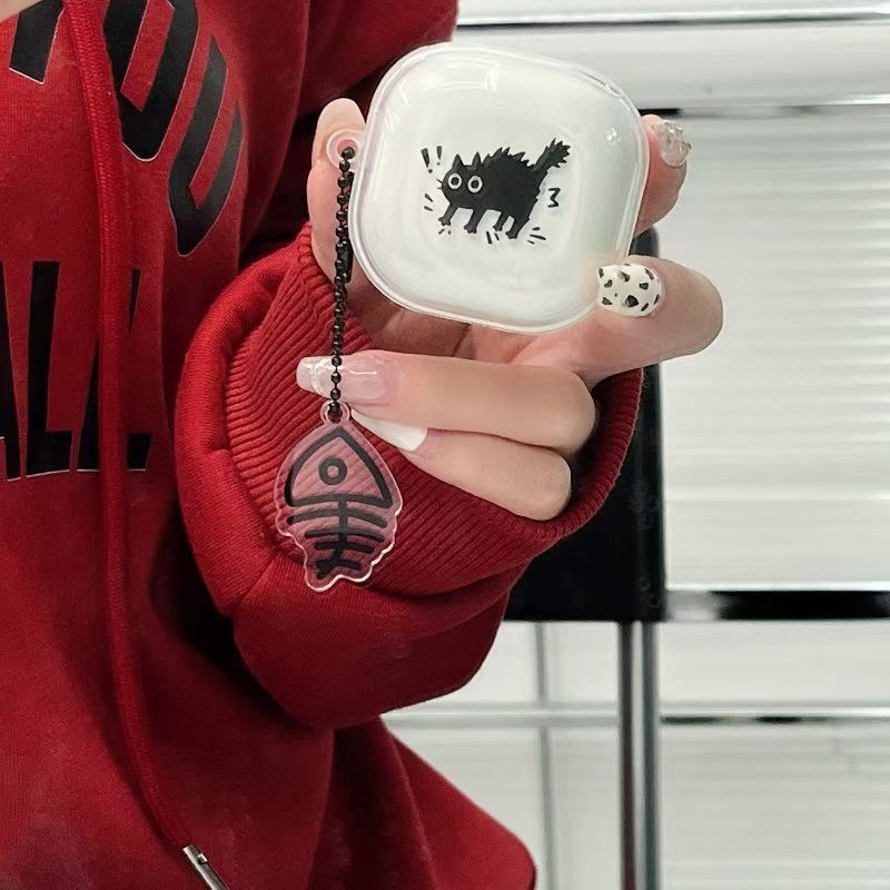 Stock ReadyCase สําหรับ SAM GALAXY Buds2/Buds 2Pro/Buds Pro/Live/FE/Core การ์ตูน Shocked Cat สุนัขหูฟังฝาครอบป้องกันพร้อมตะขอ