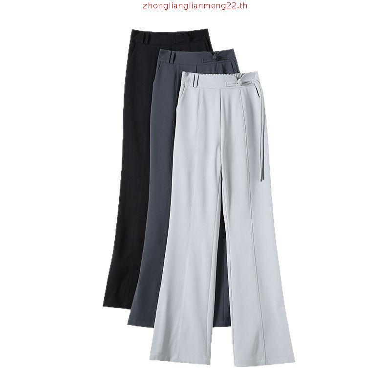 Creamystore กางเกงขากระบอกปลายม้านิดๆแต่งเข็มขัด ผ้ามีน้ำหนักทิ้งตัว งานป้ายPrisana