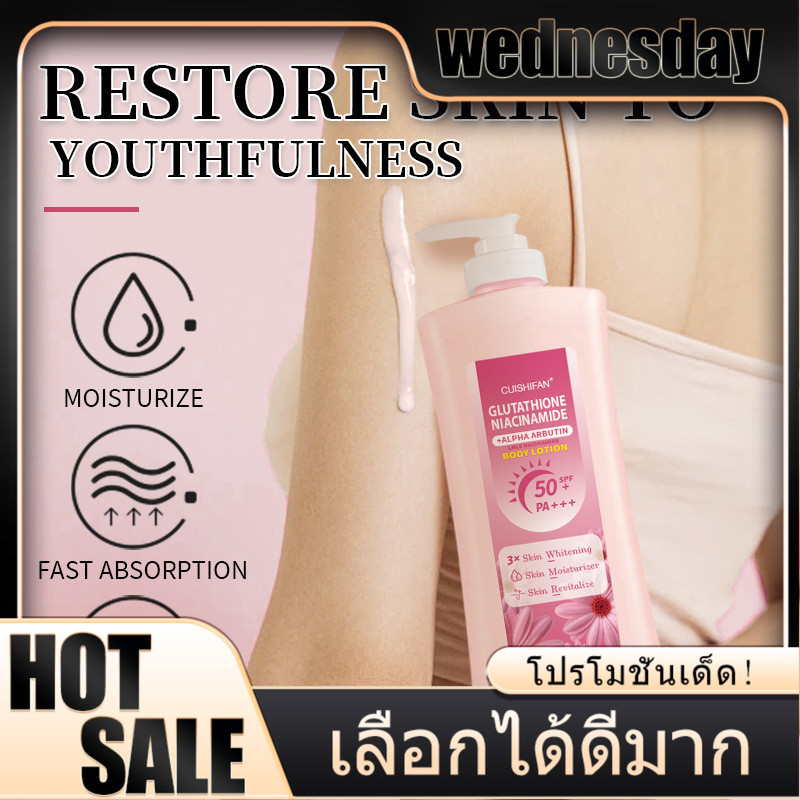 WED  🔥คืนสภาพผิวขาวเนียน!🔥 โลชั่น Glutathione 1000ml 🌟 ผสม Niacinamide ปรับผิวเรียบเนียน ไม่เหนียวเหนอะ ใช้ได้ทั้งตัว