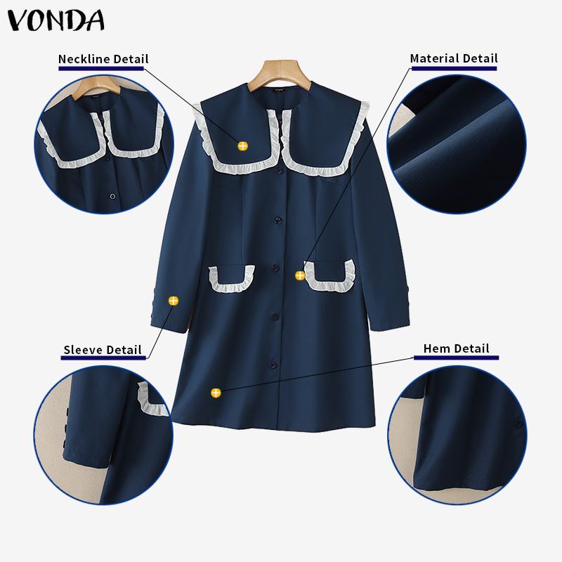 Vonda ชุดเดรสผู้หญิง มีรัฟเฟิล ออกแบบเป็นทรง A-line และคอกี้เปิดลง — صورة 8