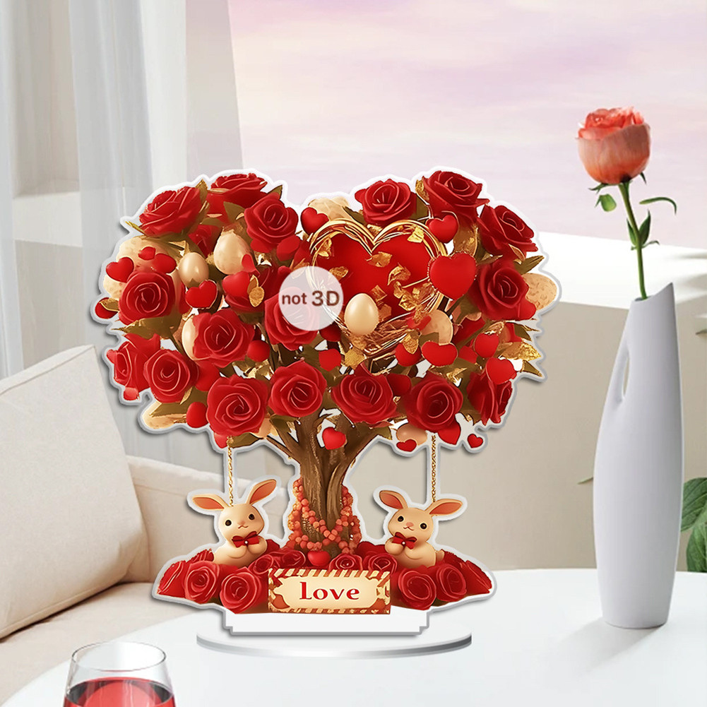 Rose Tree Plaque Love-Themed Desktop Ornament สําหรับคู่รัก
