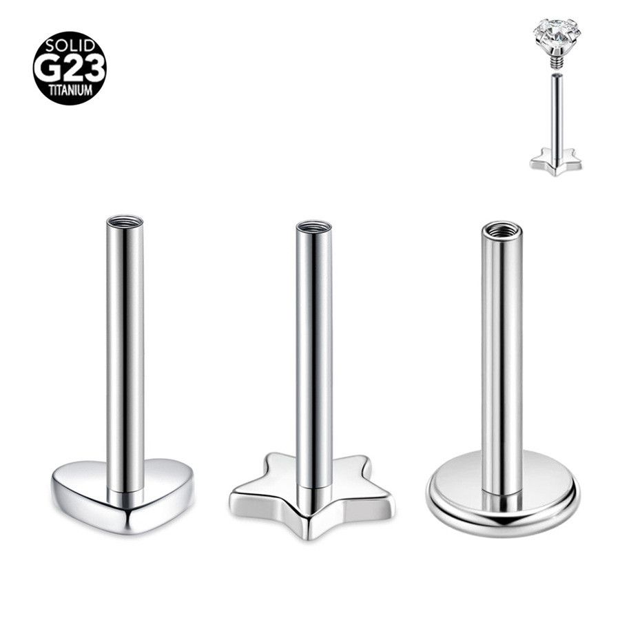 F136 Titanium Square Five-pointed Star Heart-Shaped Moon ด้ายภายใน 0.9 ฟัน Lip Nail Rod Body เจาะเคร