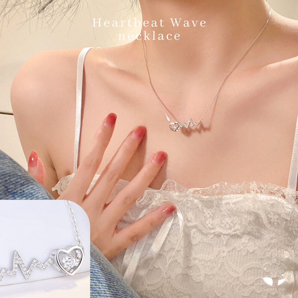 MNL💗พร้อมส่ง สร้อยคอ Heartbeat Wave จี้คลื่นหัวใจ ประดับเพชร เครื่องประดับเงินแท้ แฟชั่นผู้หญิง ใส่อ