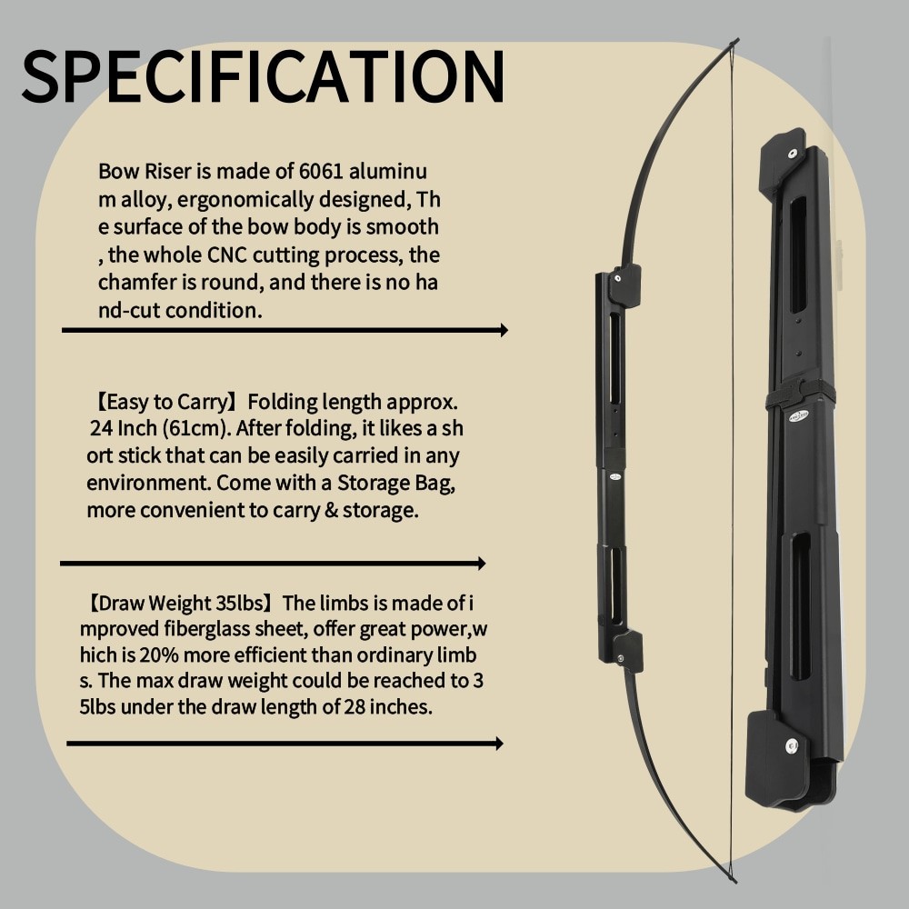 58" พับ Takedown Straight Longbow Aluminium CNC 35 Lbs โบว์พกพามือซ้าย/ขวา