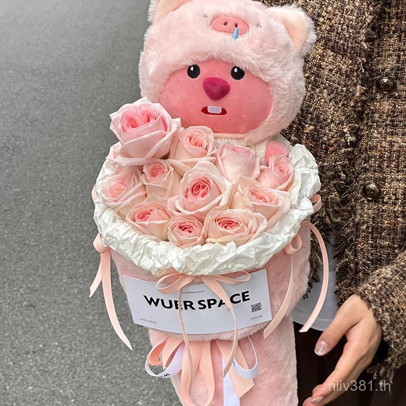 Hug Bucket ของขวัญ Beaver ดอกไม้ที่เก็บรักษาไว้แฟนช่อดอกไม้ผลิตภัณฑ์สําเร็จรูปวันวาเลนไทน์วันเกิดสตร