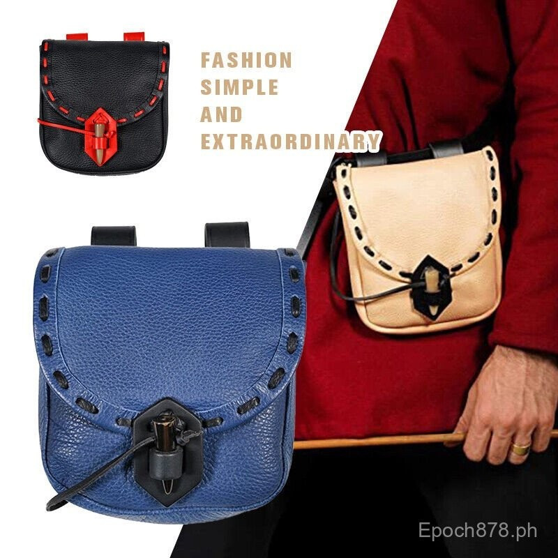 ยุคกลางเข็มขัดเอว Satchel PU หนัง Steampunk กระเป๋าคอสเพลย์ฮอร์นปุ่มกระเป๋า 6CCL LMQS