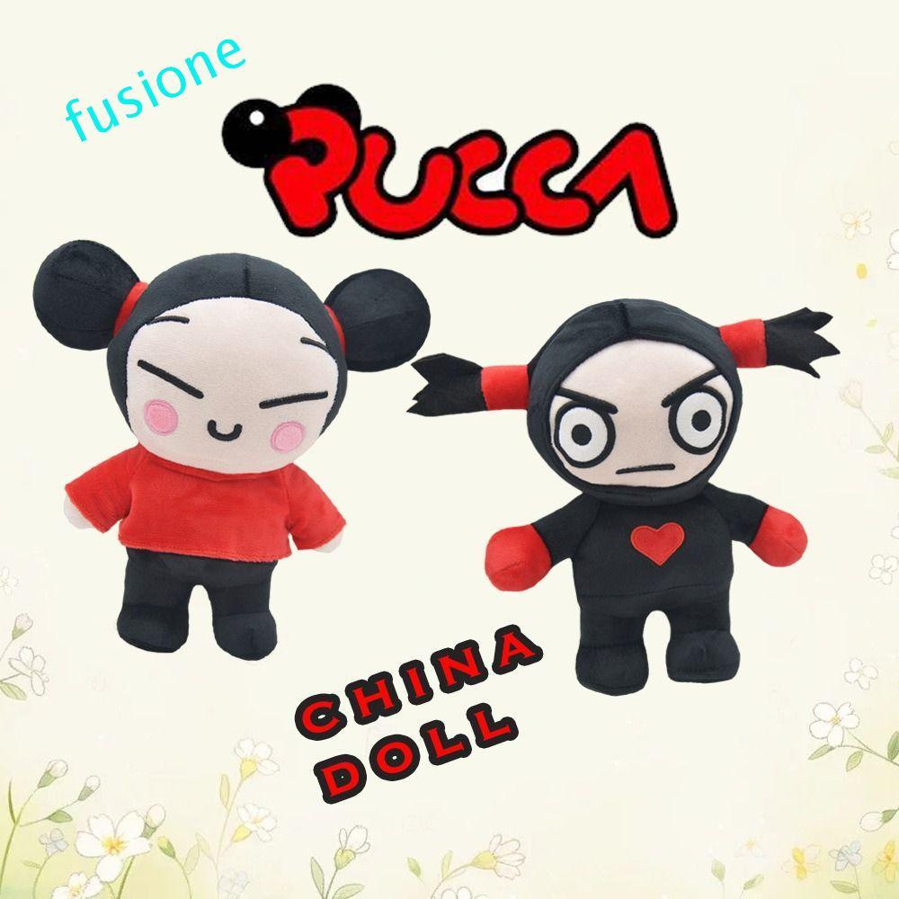 FUSIONEDGE ของเล่นตุ๊กตาสไตล์จีน, รุ่น Q Bun อะนิเมะตุ๊กตา Plush, ตกแต่งห้อง Soft Pucca & Garu 25 ซม