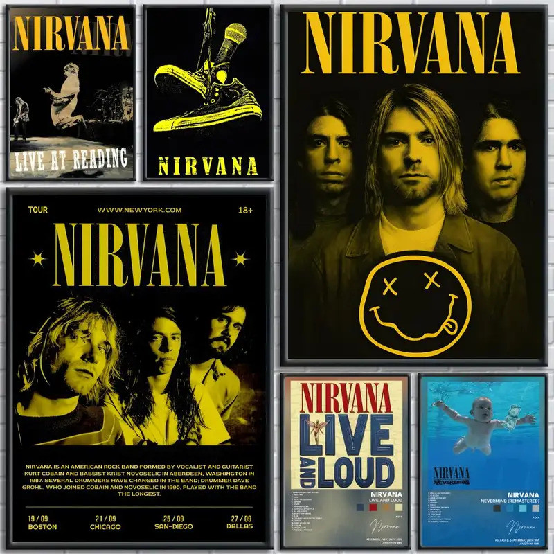 Rock Band N-Nirvana ภาพวาดการประดิษฐ์ตัวอักษร HD พิมพ์ส่วนบุคคลผ้าใบภาพจิตรกรรมฝาผนัง Art โปสเตอร์ภา
