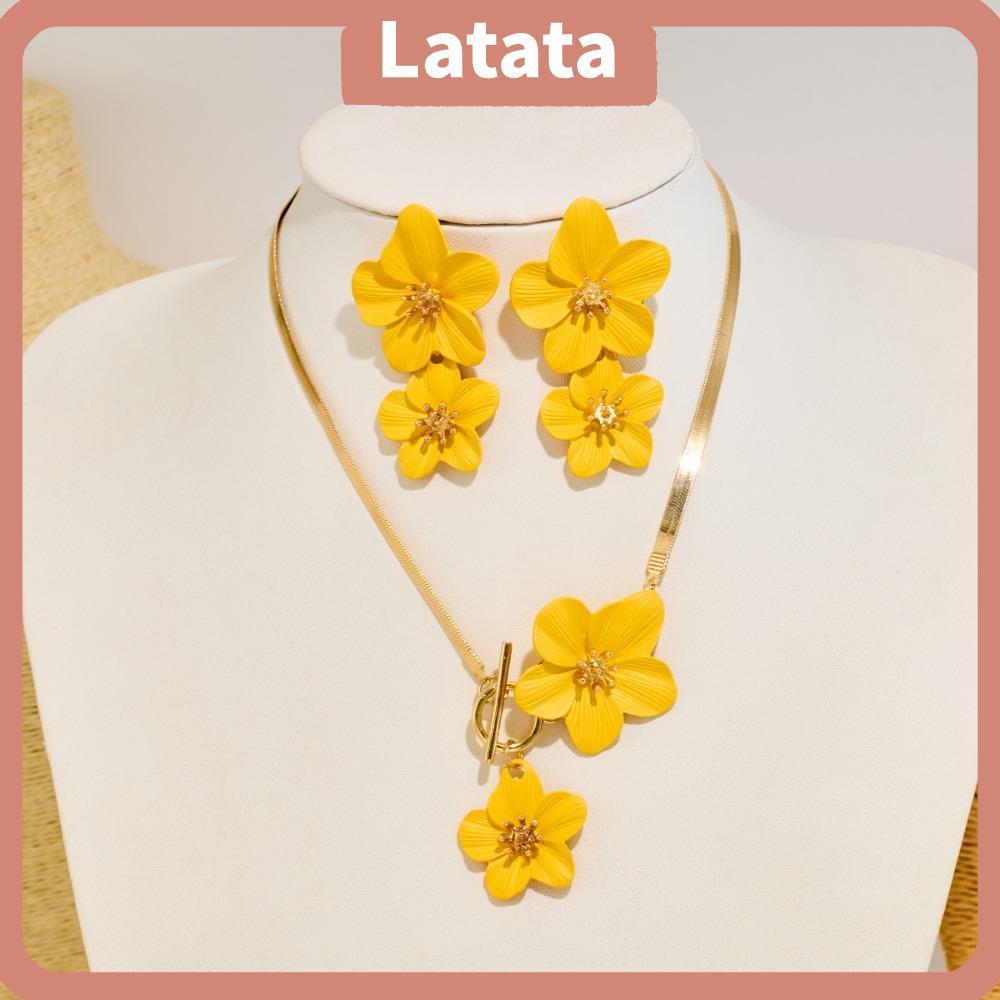 ชุดต่างหูและเครื่องประดับ LA TAA สไตล์ดอกไม้ พร้อมสร้อยคอจี้ และกำไลข้อเท้าแฟชั่นโซ่กระดูกงู