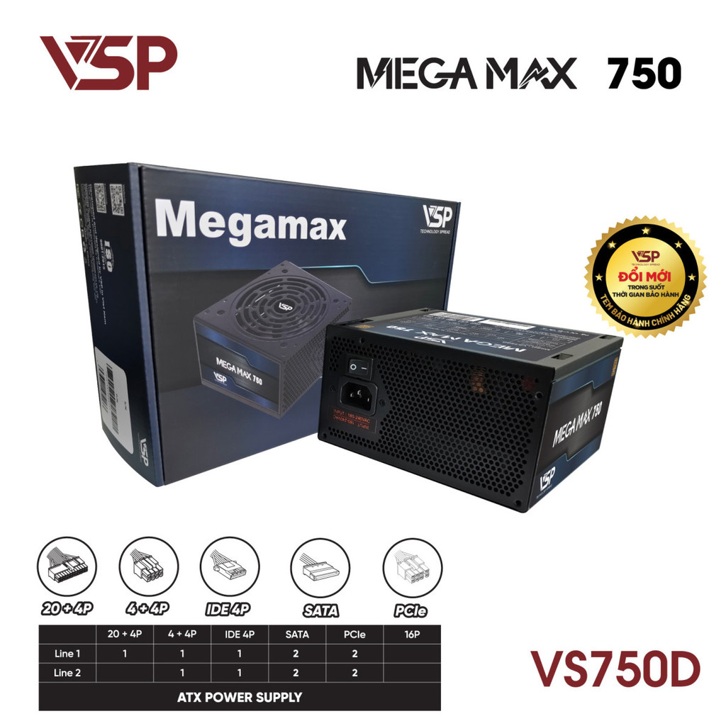 [ใหม่] VSP MEGAMAX VS750D 750W พาวเวอร์ซัพพลายคอมพิวเตอร์ - 36 เดือน