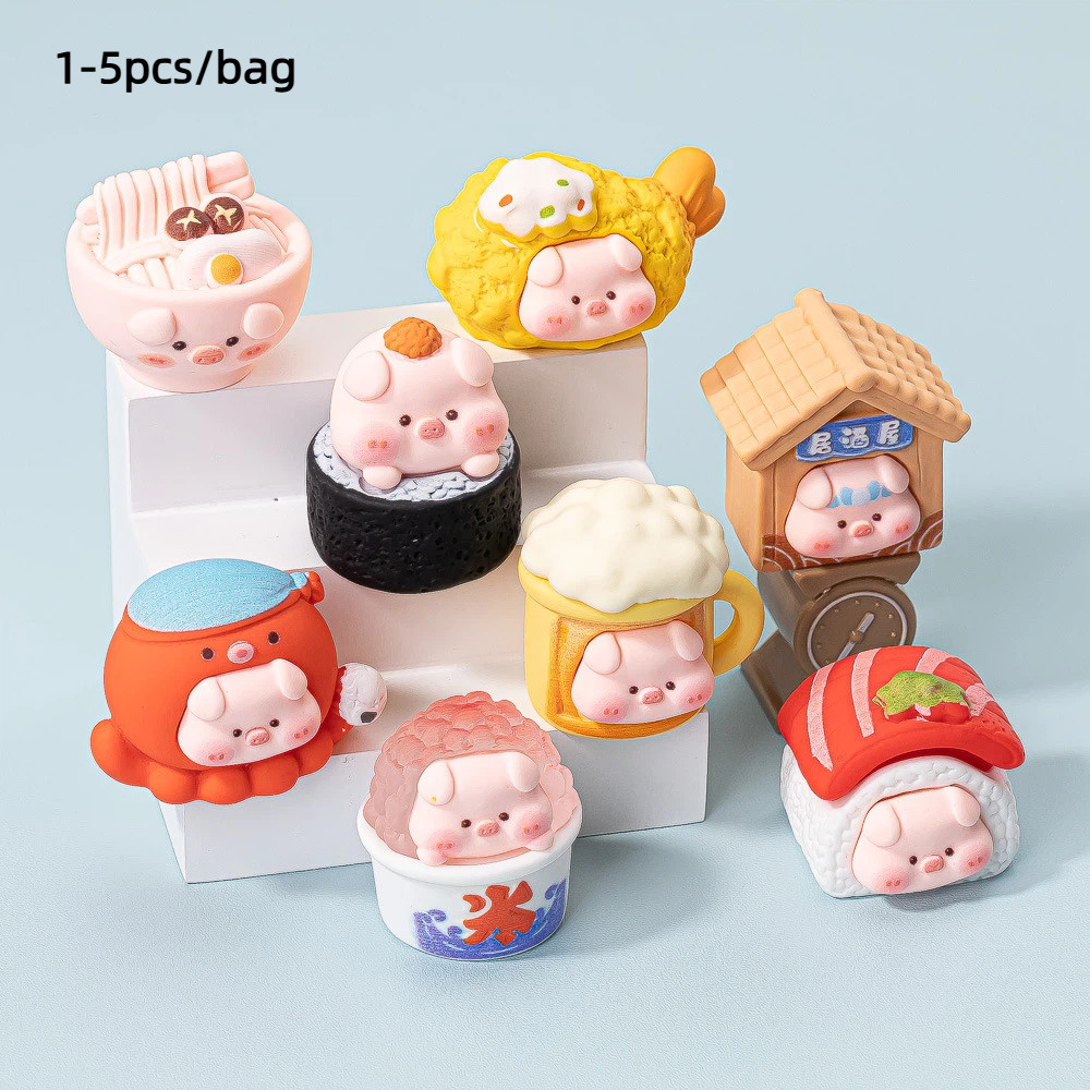[19 @] [5pcs/bag]รู้สึก แล็คเกอร์ กูร์เมต์ หมู ทําเอง เครื่องประดับอินเทรนด์เล่นเรซิ่นน่ารักเม็ดจิ๋วตกแต่งฉากเครื่องประดับน่ารักเม็ด ช