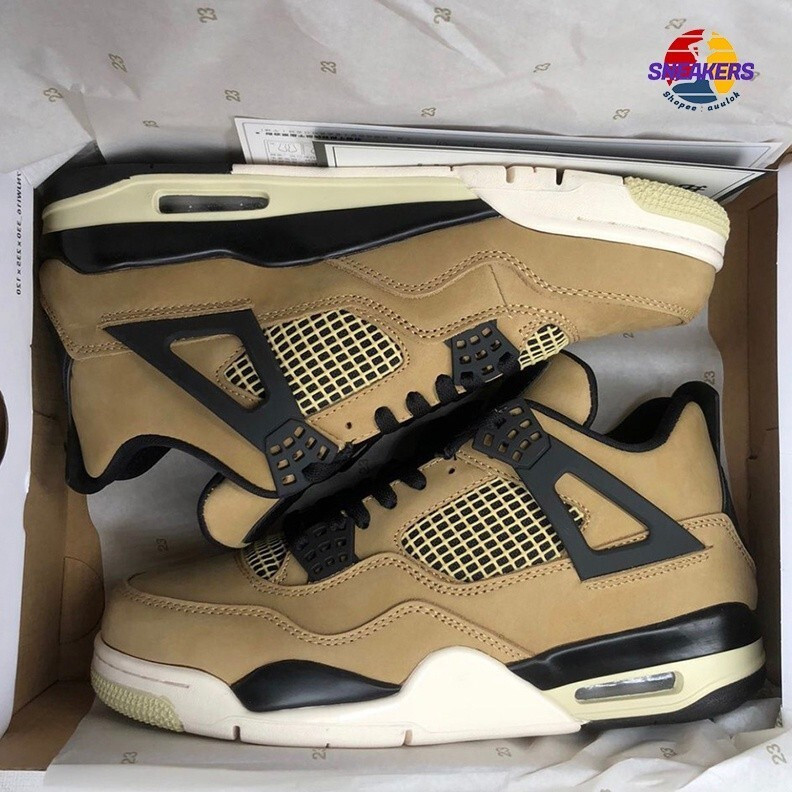 ของแท้ Air Jordan 4 เห็ด Aj4 สีชานม 4th Generation รองเท้าผู้หญิง Aq9129-200 Casual ZM6R