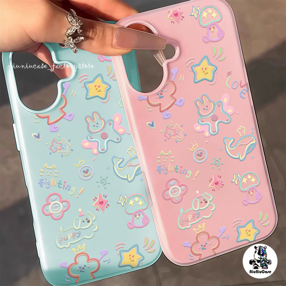 กราฟฟิตีสีสัน For Oppo A38 A18 A15 A35 A17 A17K A16 A54s A77 A57E A31 A53S A33 A32 A9 A5 A11 A58 A74 A95 RENO 2 ใน 1 เคส - รูปที่ 3