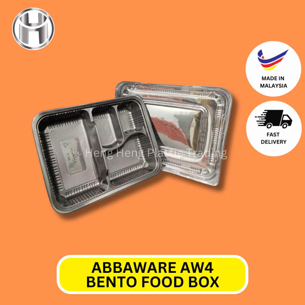 BTAW4 50PCS / ABBAWARE BENTO FOOD BOX / BLACK BENTO BOX / 4 COMPARTMENT BENTO BOX -50PCS+-