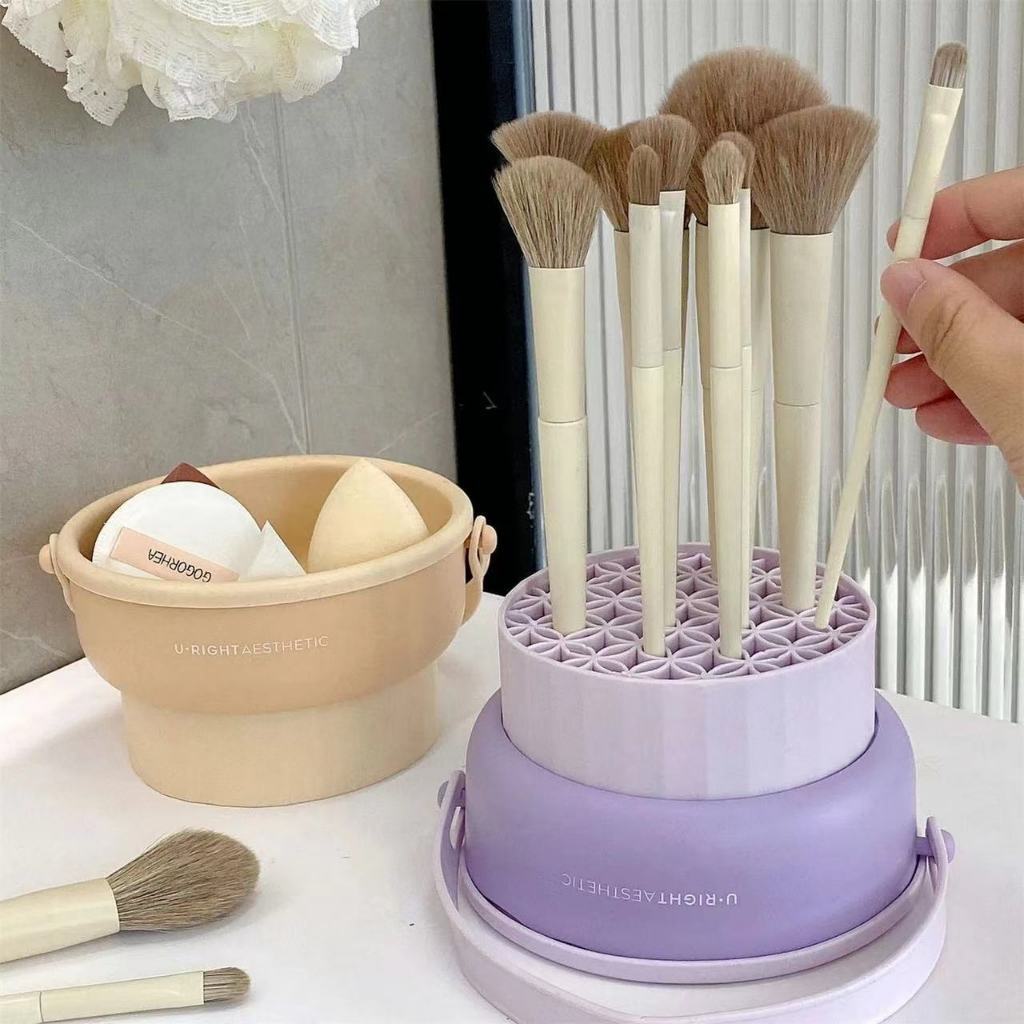 3 ใน 1 แปรงแต่งหน้าทำความสะอาดแปรง ✔️ วัสดุซิลิโคน, แปรงแต่งหน้าพับเก็บตะกร้าสะดวกและปฏิบัติ สีมาการอง - รูปที่ 4