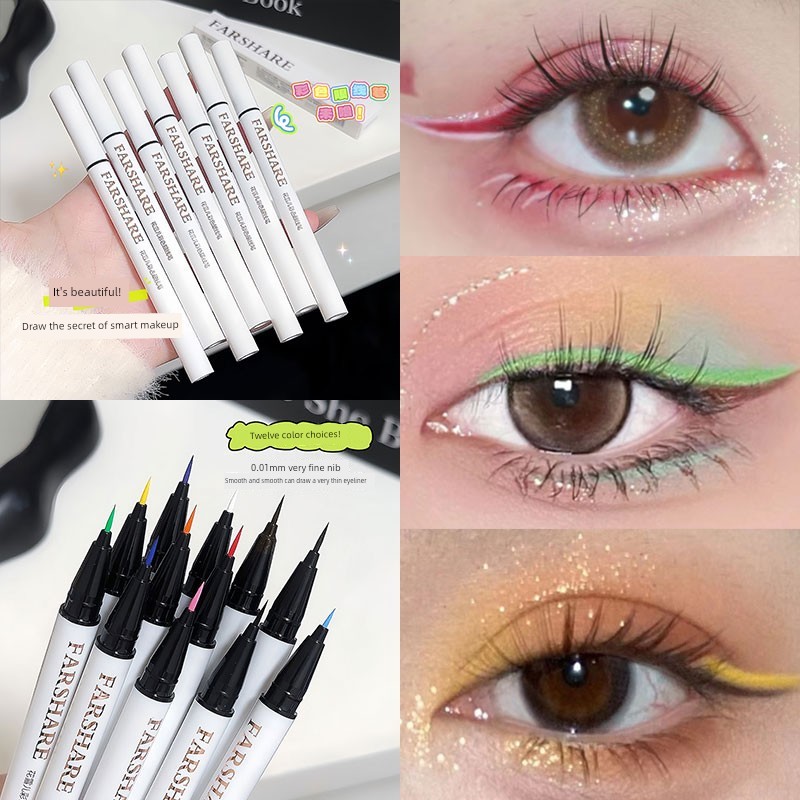 อายไลเนอร์สีน้ำตาล eyeliner Huaxuer Color Liquid Eyeliner Pen White Green Red Graffiti Eyeliner Quic