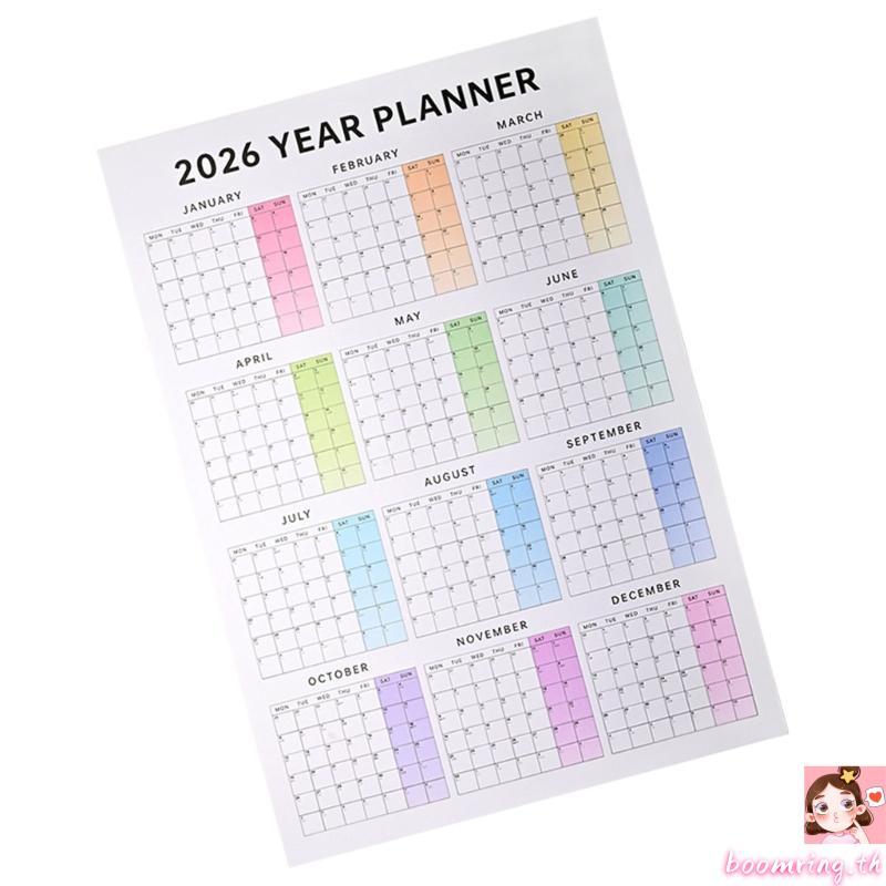 Boom 2026 ปฏิทินติดผนัง Yearly Planner วันที่สําหรับแผนโฮมออฟฟิศ Organiser