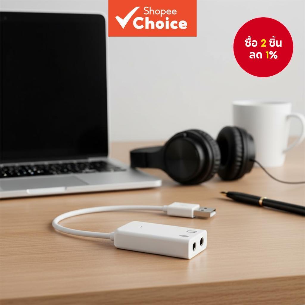 อะแดปเตอร์การ์ดเสียง USB ภายนอกพร้อมพอร์ตไมโครโฟนและหูฟังขนาด 3.5 มม. สําหรับ PC, Laptop, Windows, M