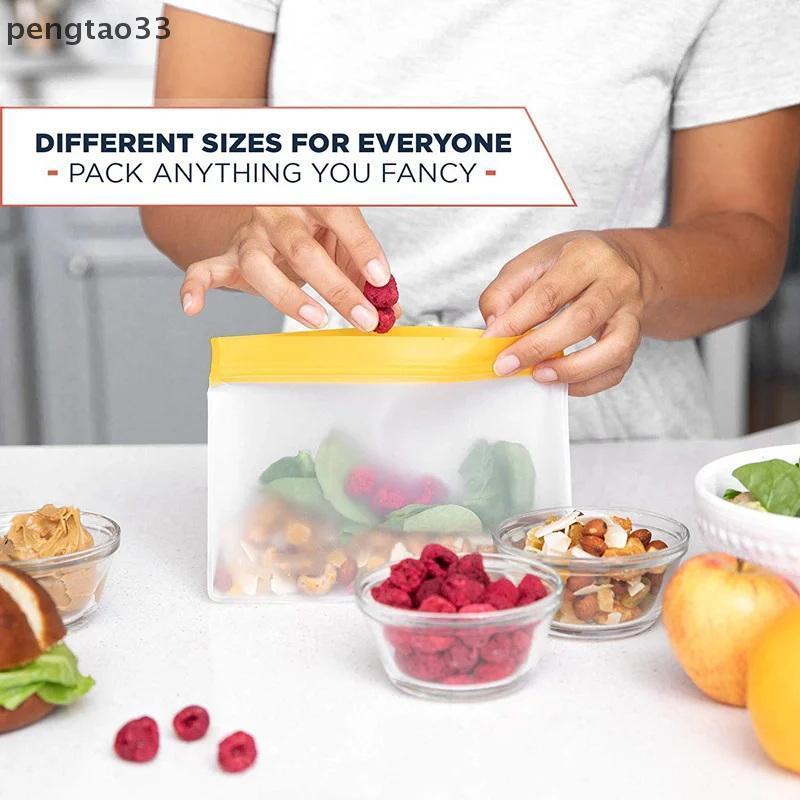 [ใหม่] ถุงเก็บอาหารแบบใช้ซ้ําได้อัพเกรด Leakproof Top Stand Up Freezer Sandwich Ziplock Bag ซิลิโคน 