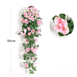 เถากุหลาบประดิษฐ์ พวงกุหลาบประดิษฐ์ 90cm ใบไม้ปลอม （ไม่มีกระถางดอกไม้） ต้นไม้ติดผนัง ตกแต่งสวน