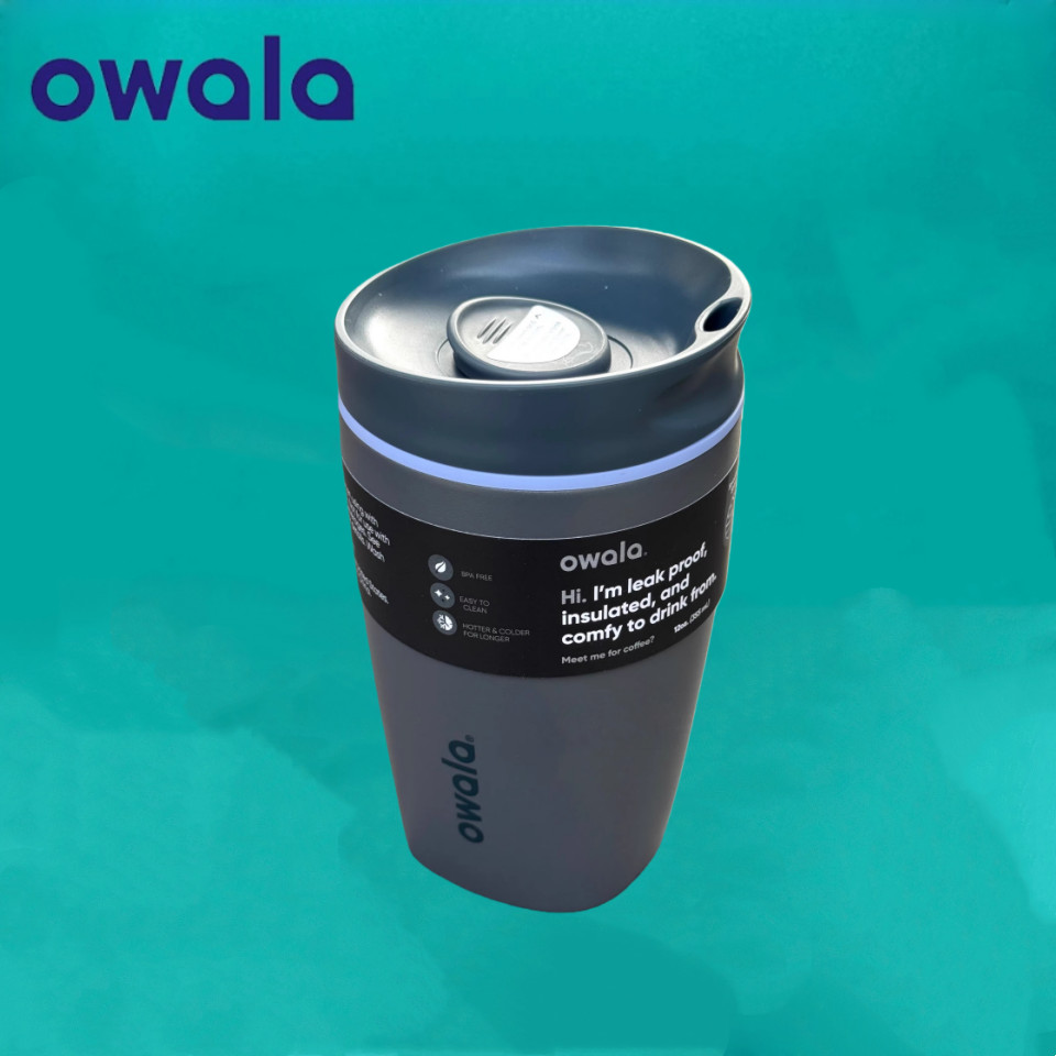 Owala SmoothSip แก้วมัคเดินทางพร้อมฝาปิดเลื่อน ฉนวน 12 ออนซ์ ถ้วยกาแฟมือเดียวป้องกันการรั่วไหล
