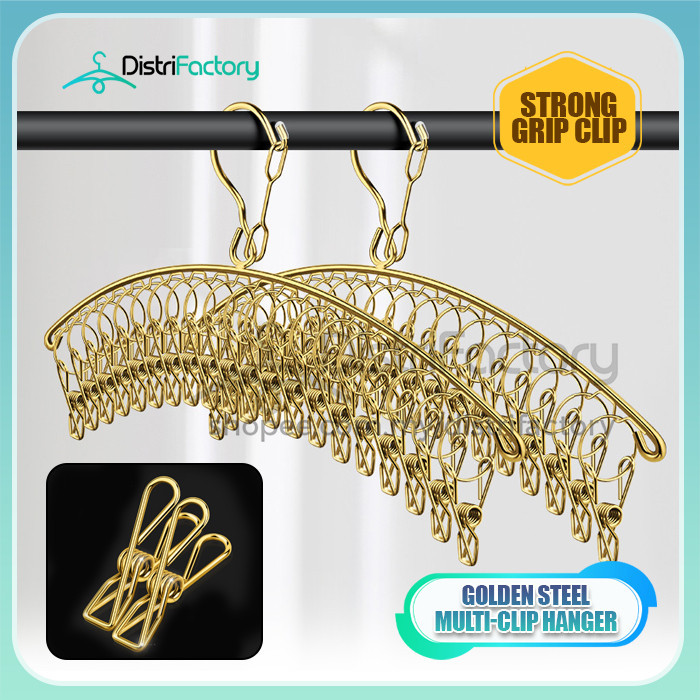 20 Clips Durable Sturdy Gold Stainless Steel Emas Laundry Drying Rack Clothes Hanger Hanging Sock Go