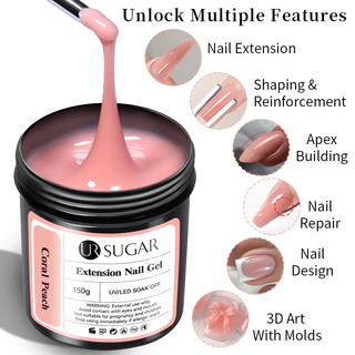 UR SUGAR 6-IN-1 Jelly White Nude เล็บเจลอะคริลิคใส Quick Building เล็บ UV LED เจลกึ่งถาวรเคลือบเงา 150g
